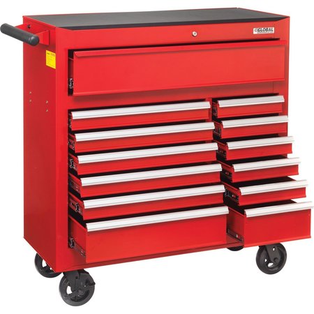 GLOBAL INDUSTRIAL 42-3/8 x 18 x 38-5/8 13 Drawer Red Roller Tool Cabinet 535653